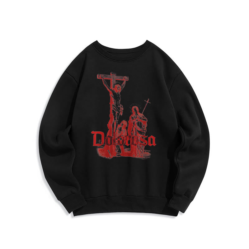 Sweat-shirt en polyester doublé polaire style classique Dolorosa Crucifix Jesus Sacred Faith, signé Christianartworkshop - Noir - 2XL - image 5