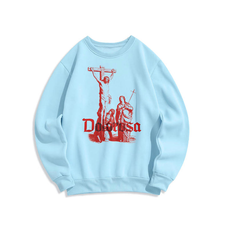 Sweat-shirt en polyester doublé polaire style classique Dolorosa Crucifix Jesus Sacred Faith, signé Christianartworkshop - Bleu - 2XL - image 13