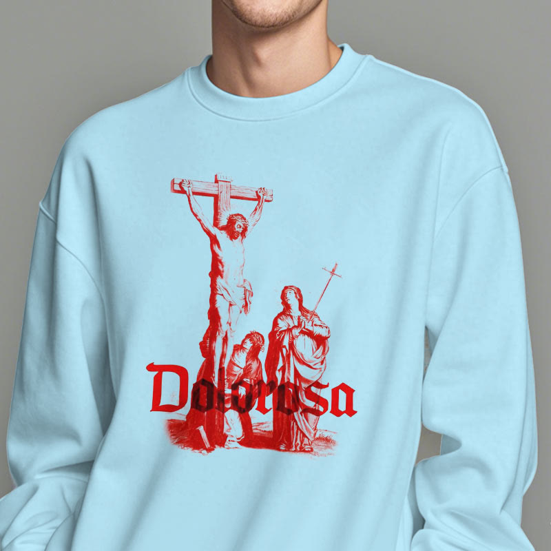 Sweat-shirt en polyester doublé polaire style classique Dolorosa Crucifix Jesus Sacred Faith, signé Christianartworkshop - image 14