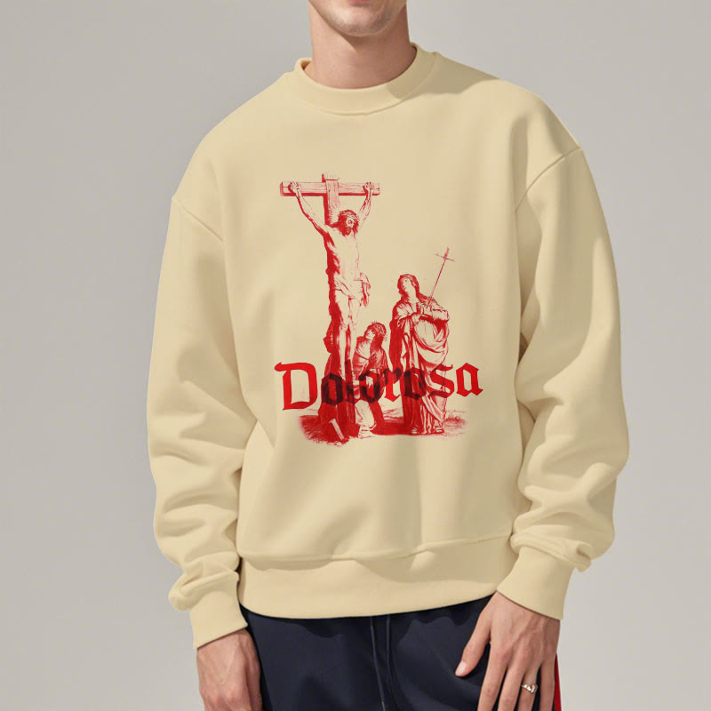Sweat-shirt en polyester doublé polaire style classique Dolorosa Crucifix Jesus Sacred Faith, signé Christianartworkshop - image 4