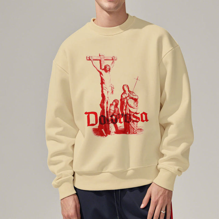 Sweat-shirt en polyester doublé polaire style classique Dolorosa Crucifix Jesus Sacred Faith, signé Christianartworkshop - image 4