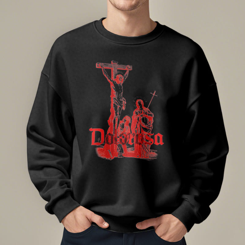 Sweat-shirt en polyester doublé polaire style classique Dolorosa Crucifix Jesus Sacred Faith, signé Christianartworkshop - image 6