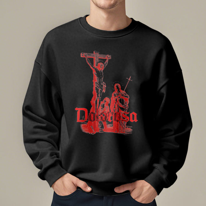Sweat-shirt en polyester doublé polaire style classique Dolorosa Crucifix Jesus Sacred Faith, signé Christianartworkshop - image 6