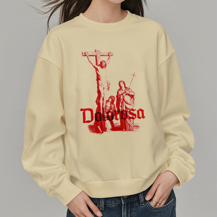 Sweat-shirt en polyester doublé polaire style classique Dolorosa Crucifix Jesus Sacred Faith, signé Christianartworkshop - image 3