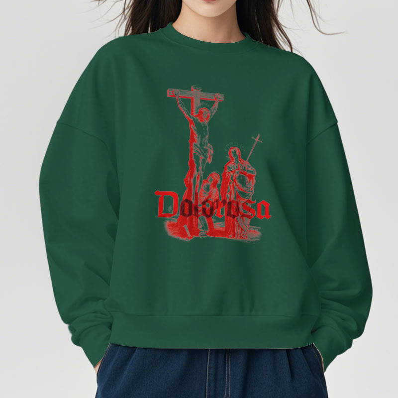 Sweat-shirt en polyester doublé polaire style classique Dolorosa Crucifix Jesus Sacred Faith, signé Christianartworkshop - image 12