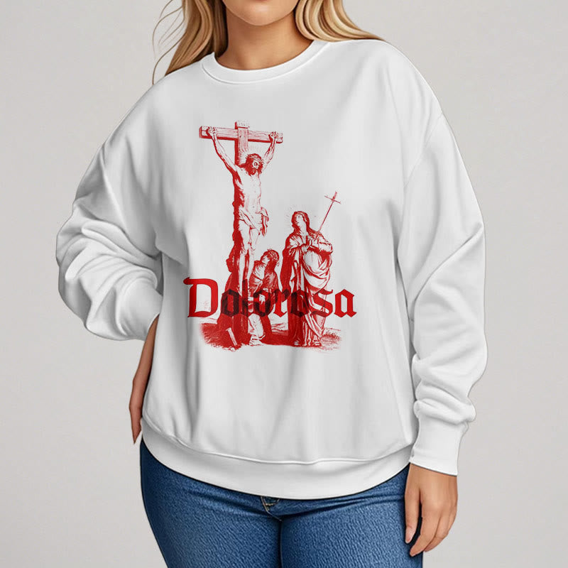 Sweat-shirt en polyester doublé polaire style classique Dolorosa Crucifix Jesus Sacred Faith, signé Christianartworkshop - image 8