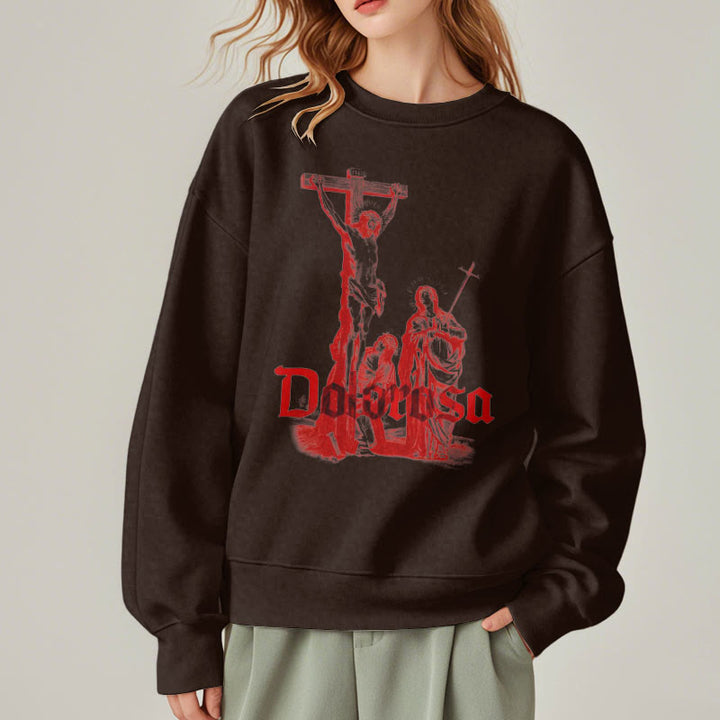 Sweat-shirt en polyester doublé polaire style classique Dolorosa Crucifix Jesus Sacred Faith, signé Christianartworkshop - image 10
