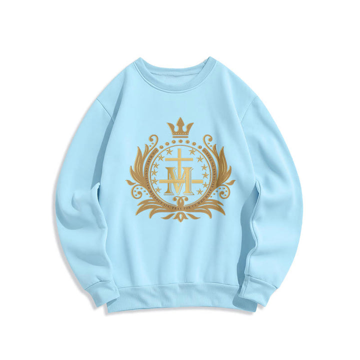 Sweat-shirt en polyester doublé polaire style classique Christianartworkshop avec croix couronnée et Vierge Marie - Bleu - 2XL - image 13