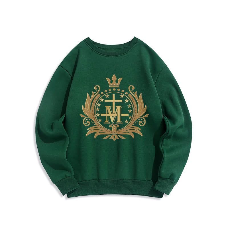 Sweat-shirt en polyester doublé polaire style classique Christianartworkshop avec croix couronnée et Vierge Marie - Vert - 2XL - image 0