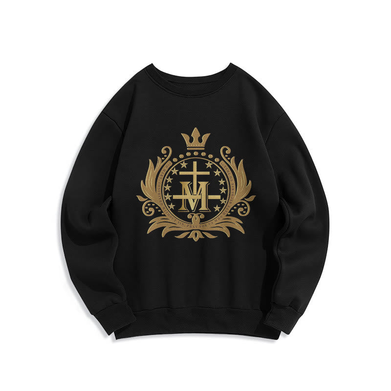 Sweat-shirt en polyester doublé polaire style classique Christianartworkshop avec croix couronnée et Vierge Marie - Noir - 2XL - image 5