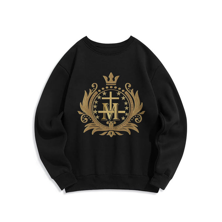 Sweat-shirt en polyester doublé polaire style classique Christianartworkshop avec croix couronnée et Vierge Marie - Noir - 2XL - image 5