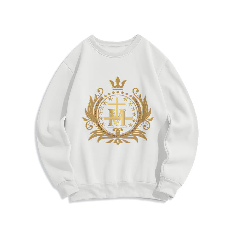 Sweat-shirt en polyester doublé polaire style classique Christianartworkshop avec croix couronnée et Vierge Marie - Blanc - 2XL - image 7