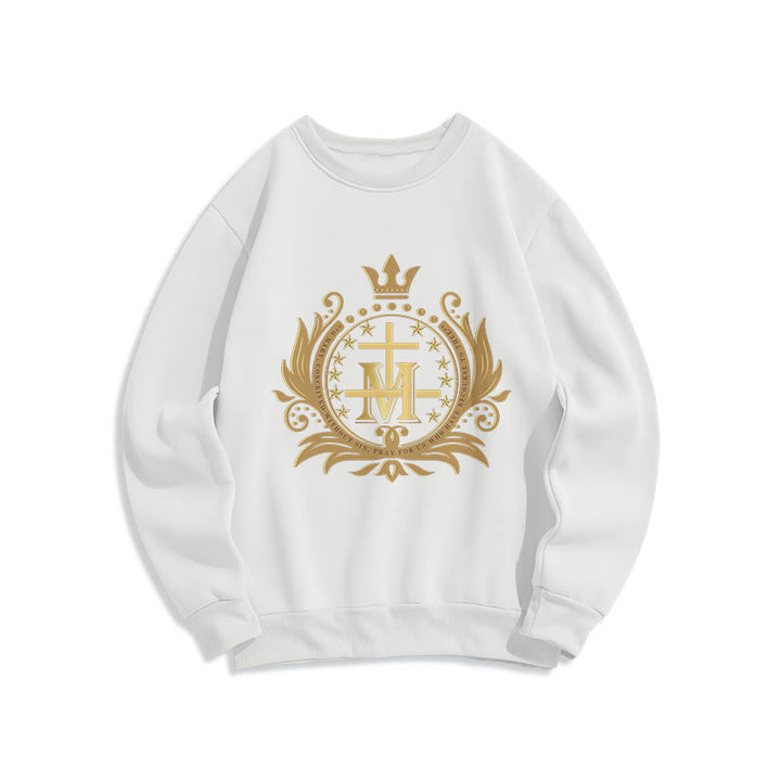 Sweat-shirt en polyester doublé polaire style classique Christianartworkshop avec croix couronnée et Vierge Marie - Blanc - 2XL - image 7