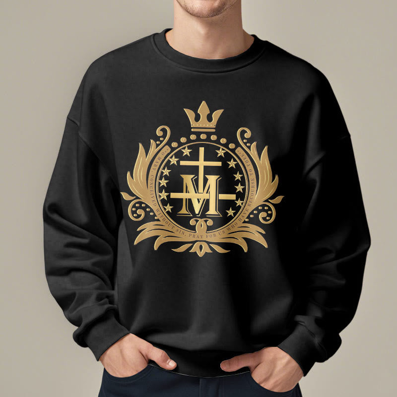 Sweat-shirt en polyester doublé polaire style classique Christianartworkshop avec croix couronnée et Vierge Marie - image 6