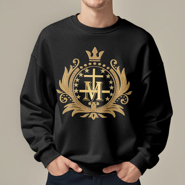 Sweat-shirt en polyester doublé polaire style classique Christianartworkshop avec croix couronnée et Vierge Marie - image 6