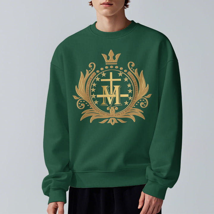 Sweat-shirt en polyester doublé polaire style classique Christianartworkshop avec croix couronnée et Vierge Marie - image 3