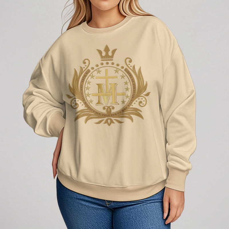 Sweat-shirt en polyester doublé polaire style classique Christianartworkshop avec croix couronnée et Vierge Marie - image 10