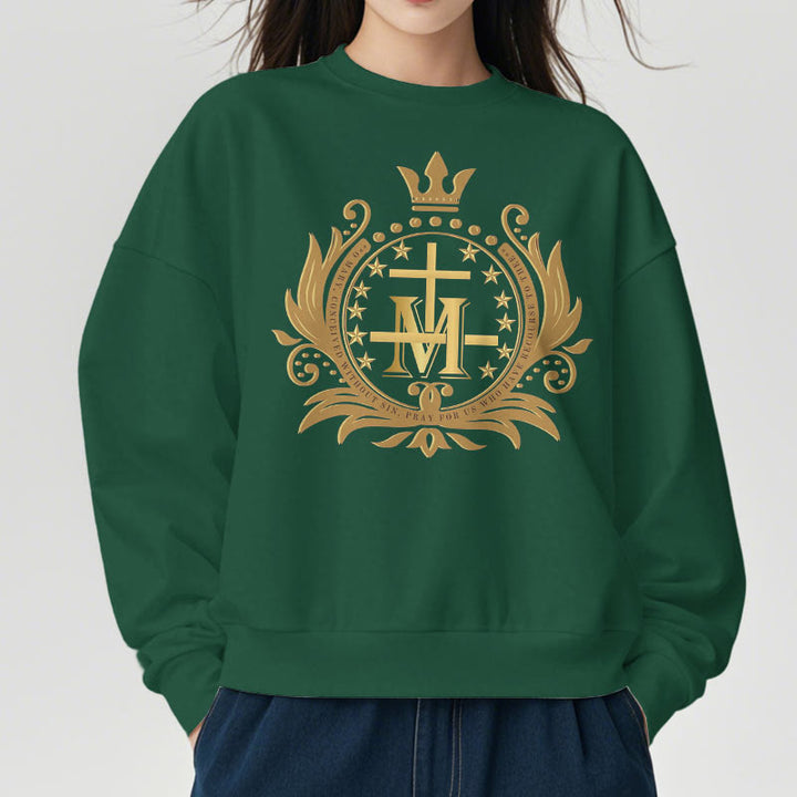 Sweat-shirt en polyester doublé polaire style classique Christianartworkshop avec croix couronnée et Vierge Marie - image 4