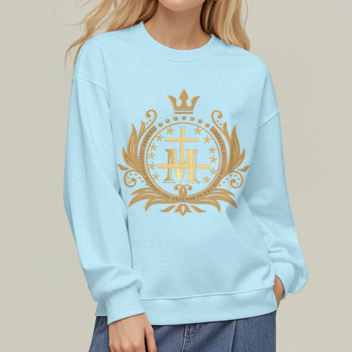 Sweat-shirt en polyester doublé polaire style classique Christianartworkshop avec croix couronnée et Vierge Marie - image 14