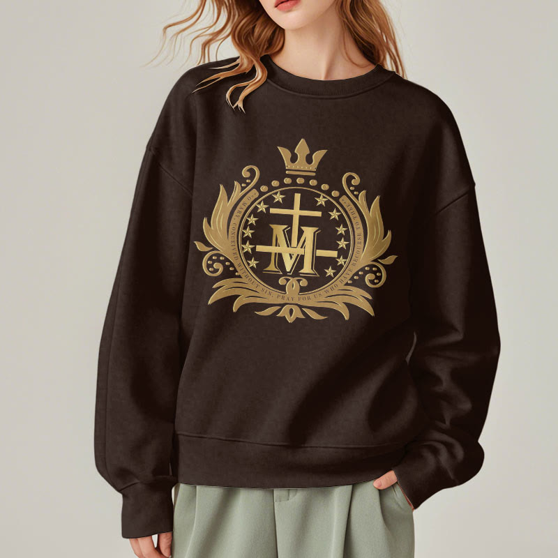 Sweat-shirt en polyester doublé polaire style classique Christianartworkshop avec croix couronnée et Vierge Marie - image 12