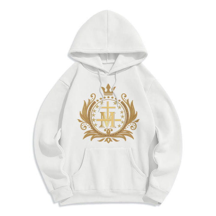 Sweat à capuche en polyester doublé polaire style classique avec croix couronnée et Vierge Marie, signé Christianartworkshop - Blanc - 2XL - image 5