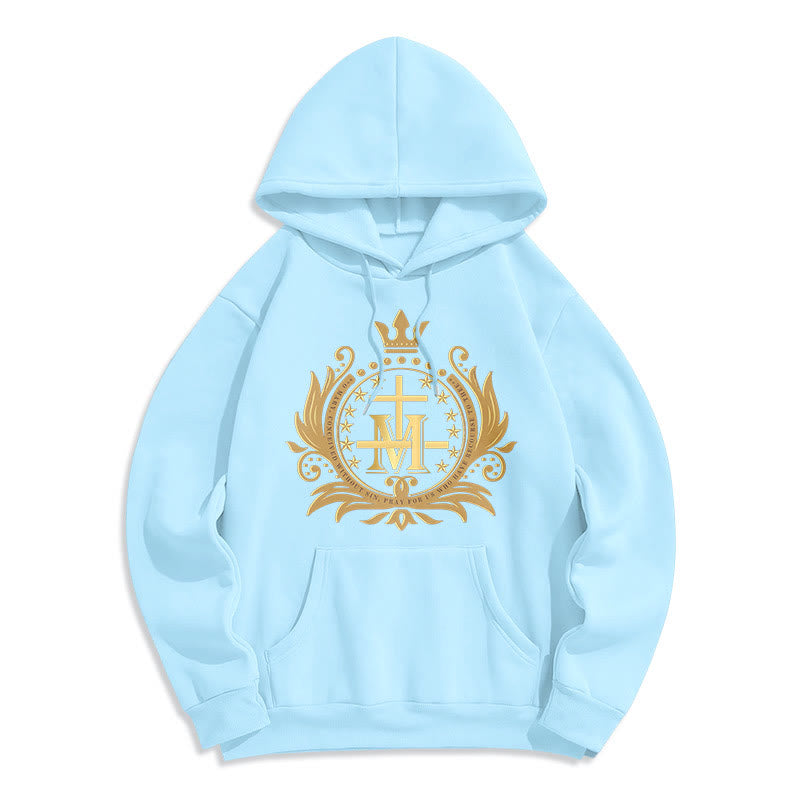 Sweat à capuche en polyester doublé polaire style classique avec croix couronnée et Vierge Marie, signé Christianartworkshop - Bleu - 2XL - image 13