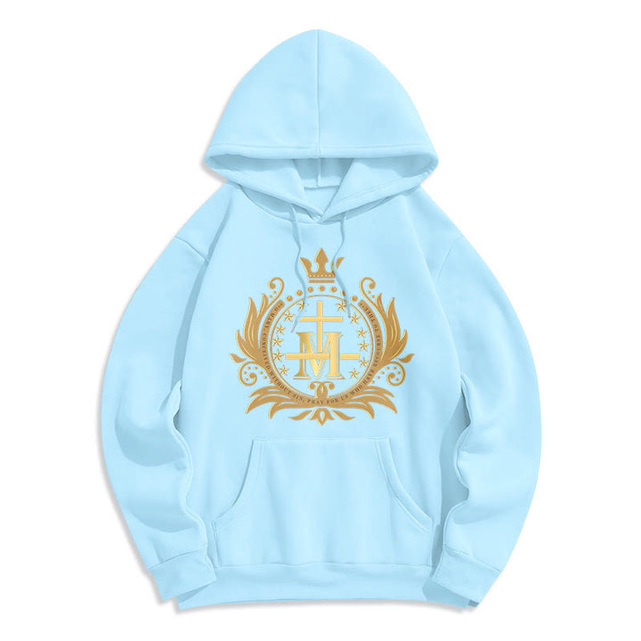 Sweat à capuche en polyester doublé polaire style classique avec croix couronnée et Vierge Marie, signé Christianartworkshop - Bleu - 2XL - image 13