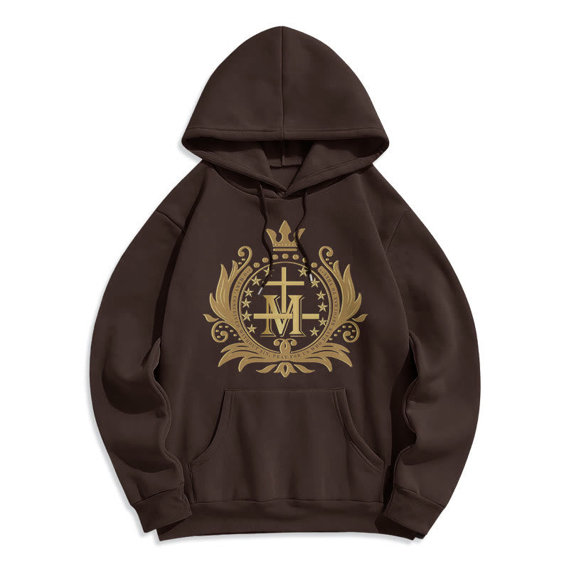 Sweat à capuche en polyester doublé polaire style classique avec croix couronnée et Vierge Marie, signé Christianartworkshop - Brun - 2XL - image 9
