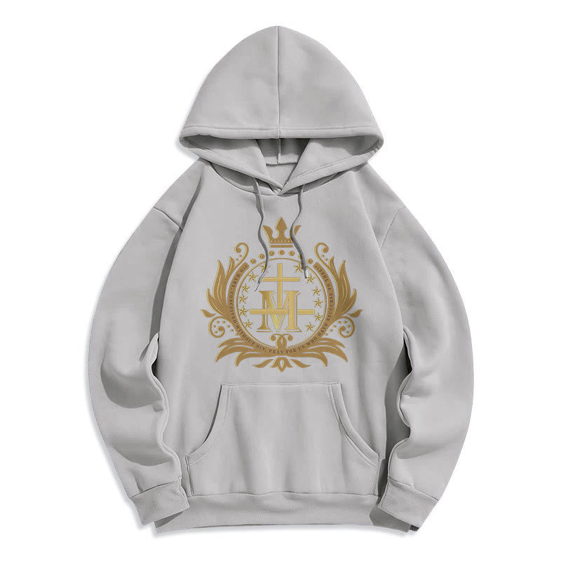 Sweat à capuche en polyester doublé polaire style classique avec croix couronnée et Vierge Marie, signé Christianartworkshop - Gris - 2XL - image 15