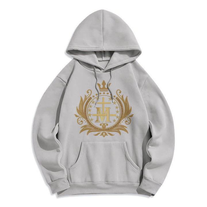 Sweat à capuche en polyester doublé polaire style classique avec croix couronnée et Vierge Marie, signé Christianartworkshop - Gris - 2XL - image 15