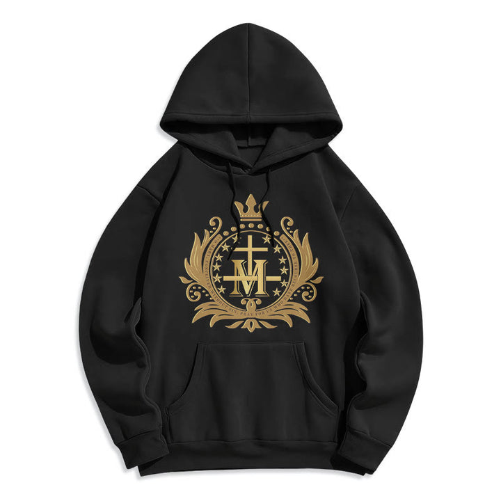 Sweat à capuche en polyester doublé polaire style classique avec croix couronnée et Vierge Marie, signé Christianartworkshop - Noir - 2XL - image 0