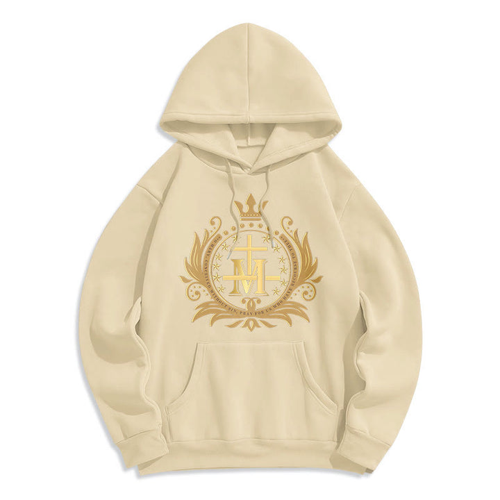 Sweat à capuche en polyester doublé polaire style classique avec croix couronnée et Vierge Marie, signé Christianartworkshop - Beige - 2XL - image 7