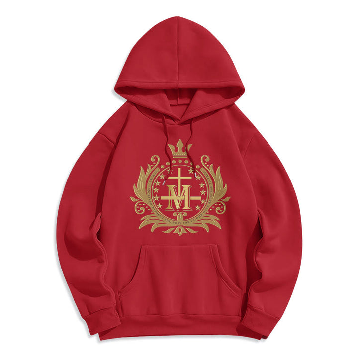 Sweat à capuche en polyester doublé polaire style classique avec croix couronnée et Vierge Marie, signé Christianartworkshop - Rouge - 2XL - image 17