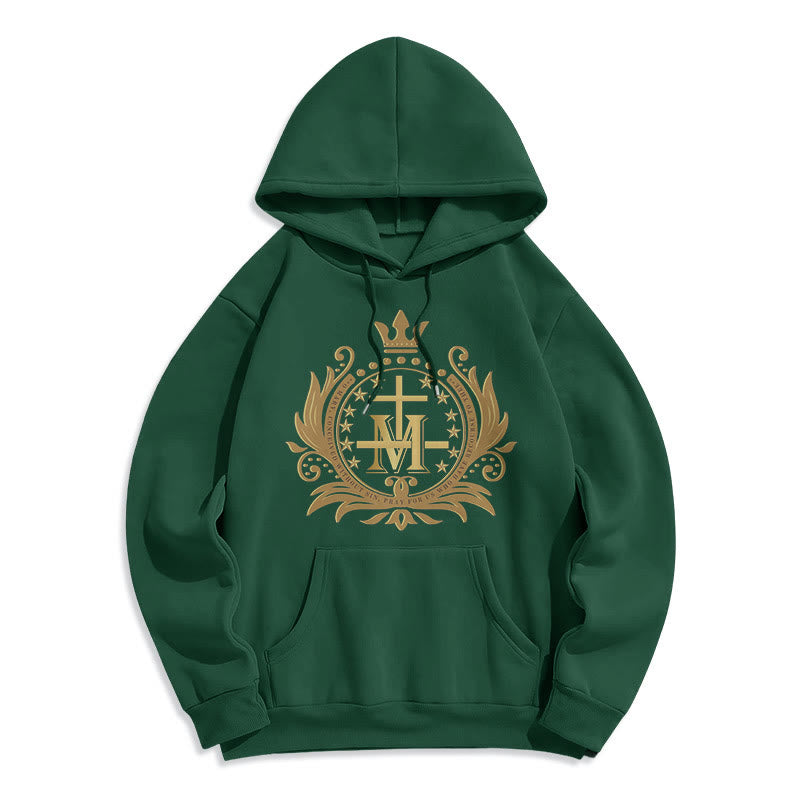 Sweat à capuche en polyester doublé polaire style classique avec croix couronnée et Vierge Marie, signé Christianartworkshop - Vert - 2XL - image 11