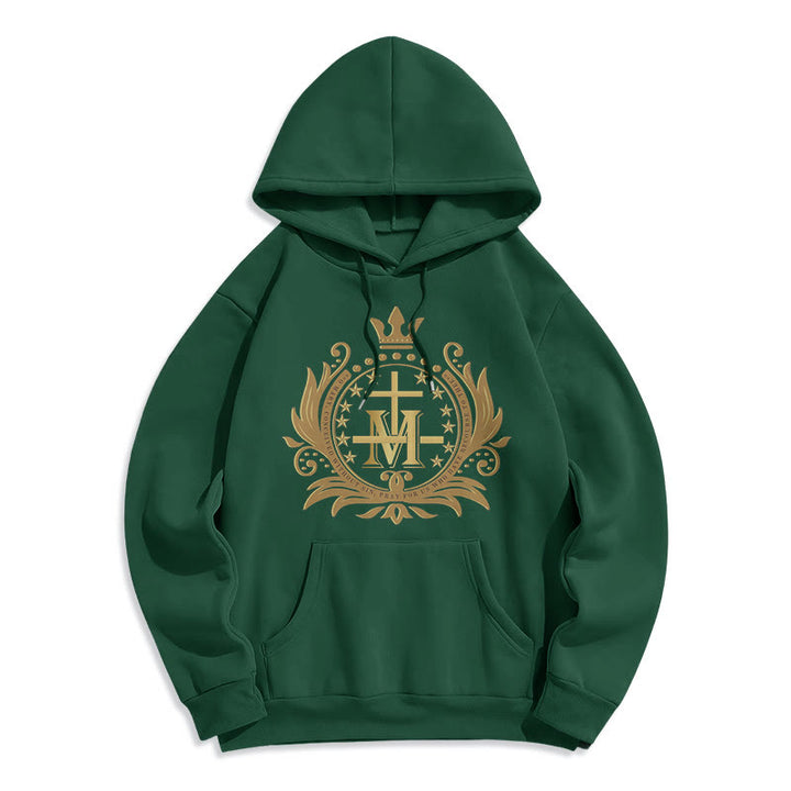 Sweat à capuche en polyester doublé polaire style classique avec croix couronnée et Vierge Marie, signé Christianartworkshop - Vert - 2XL - image 11