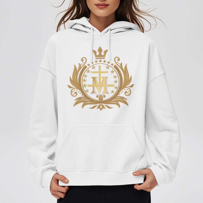 Sweat à capuche en polyester doublé polaire style classique avec croix couronnée et Vierge Marie, signé Christianartworkshop - image 6