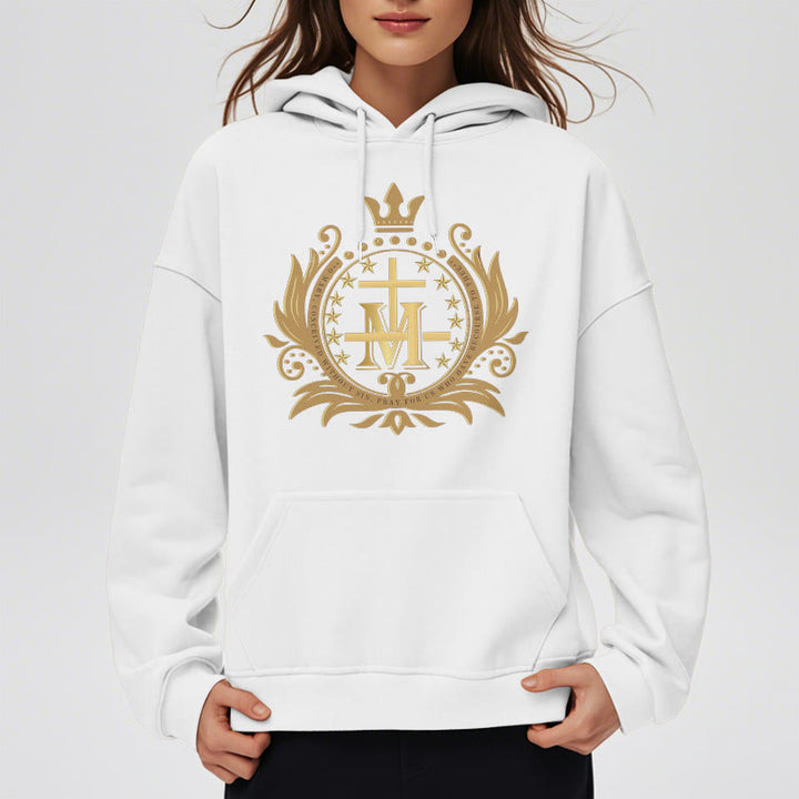 Sweat à capuche en polyester doublé polaire style classique avec croix couronnée et Vierge Marie, signé Christianartworkshop - image 6