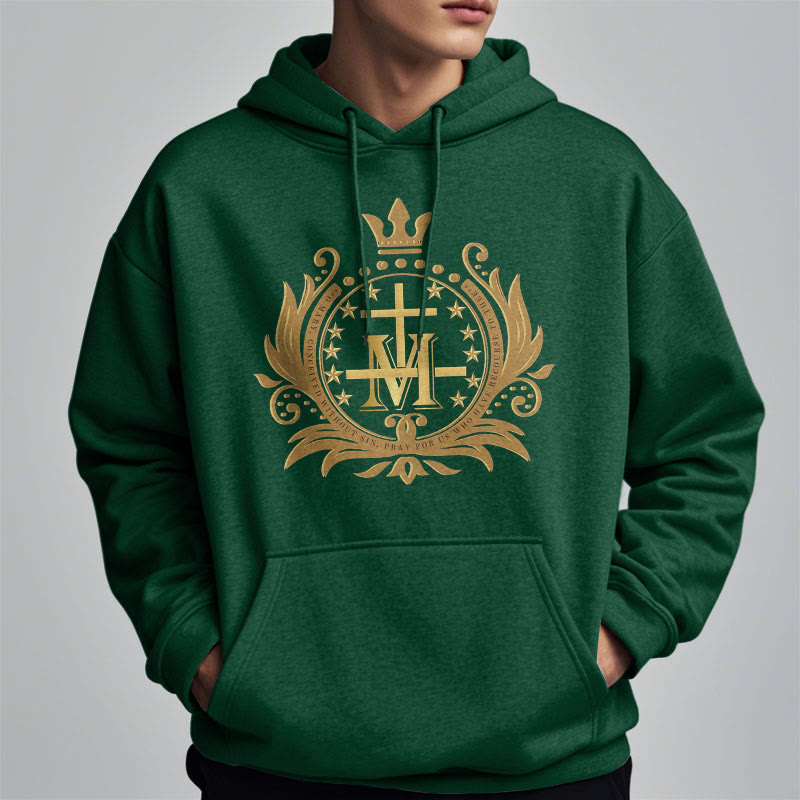 Sweat à capuche en polyester doublé polaire style classique avec croix couronnée et Vierge Marie, signé Christianartworkshop - image 12