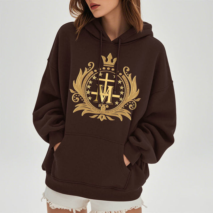 Sweat à capuche en polyester doublé polaire style classique avec croix couronnée et Vierge Marie, signé Christianartworkshop - image 10