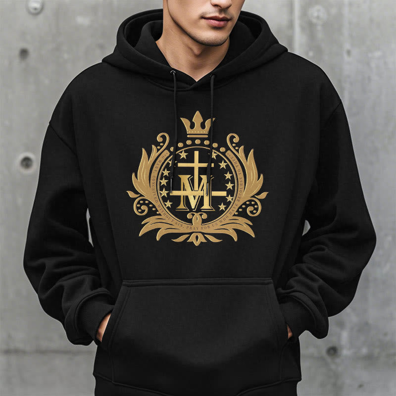 Sweat à capuche en polyester doublé polaire style classique avec croix couronnée et Vierge Marie, signé Christianartworkshop - image 3