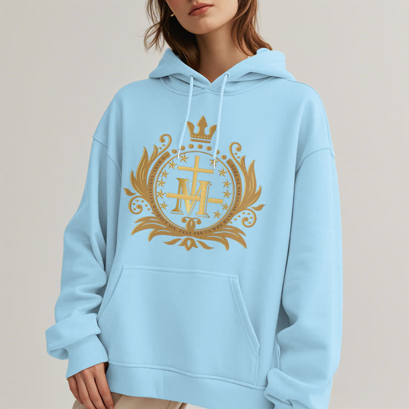 Sweat à capuche en polyester doublé polaire style classique avec croix couronnée et Vierge Marie, signé Christianartworkshop - image 14