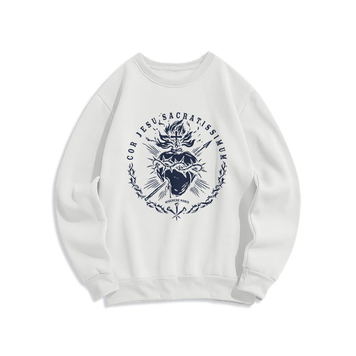Sweat-shirt en polyester doublé polaire style classique Sacré-Cœur de Jésus de Christianartworkshop - Blanc - 2XL - image 0