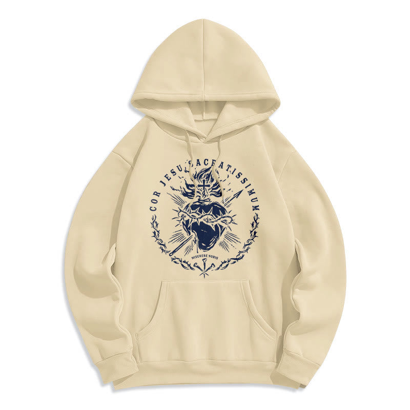 Sweat à capuche en polyester doublé polaire style classique Sacré-Cœur de Jésus de Christianartworkshop - Beige - 2XL - image 7