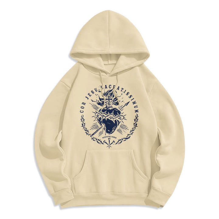 Sweat à capuche en polyester doublé polaire style classique Sacré-Cœur de Jésus de Christianartworkshop - Beige - 2XL - image 7