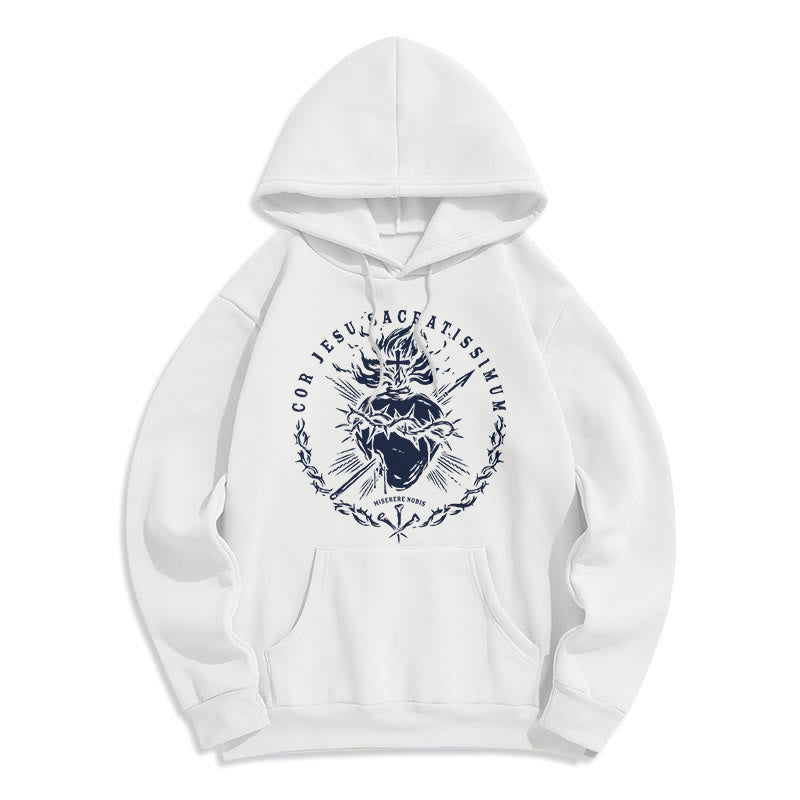 Sweat à capuche en polyester doublé polaire style classique Sacré-Cœur de Jésus de Christianartworkshop - Blanc - 2XL - image 0