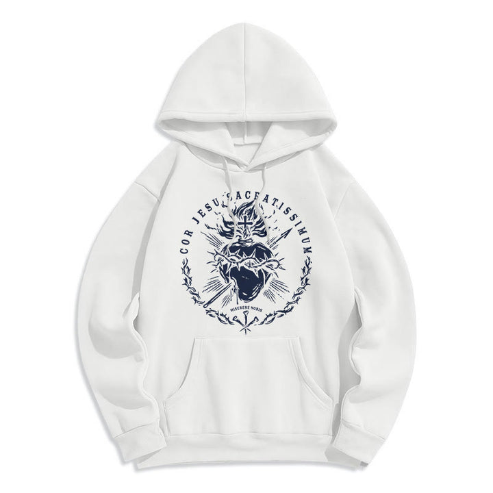 Sweat à capuche en polyester doublé polaire style classique Sacré-Cœur de Jésus de Christianartworkshop - Blanc - 2XL - image 0