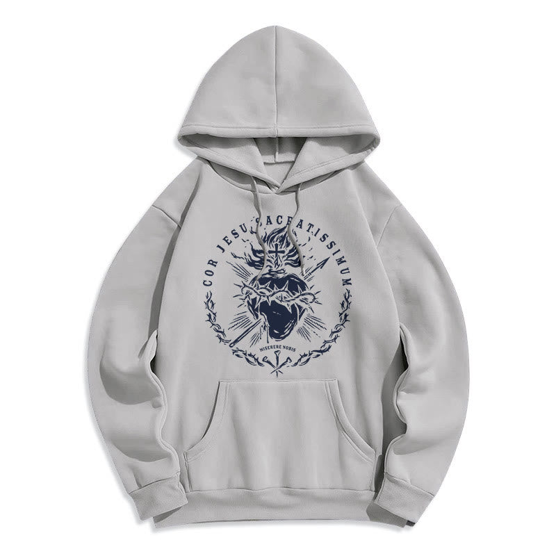 Sweat à capuche en polyester doublé polaire style classique Sacré-Cœur de Jésus de Christianartworkshop - Gris - 2XL - image 15