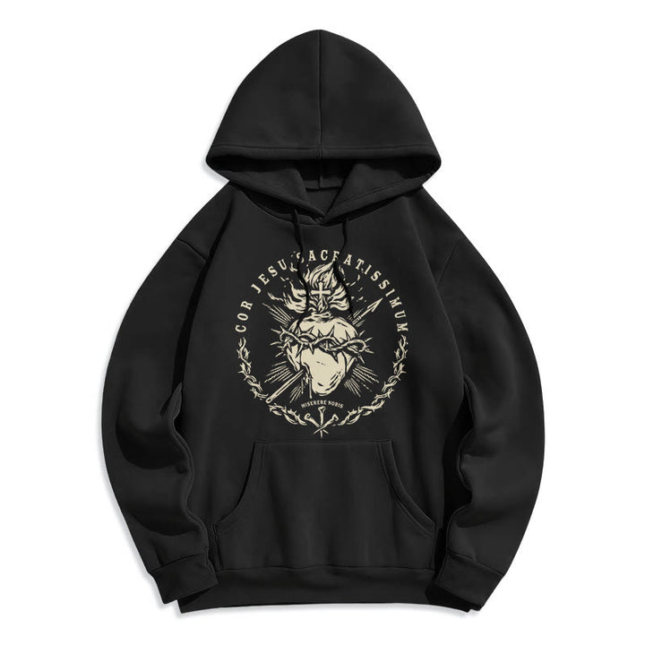 Sweat à capuche en polyester doublé polaire style classique Sacré-Cœur de Jésus de Christianartworkshop - Noir - 2XL - image 5