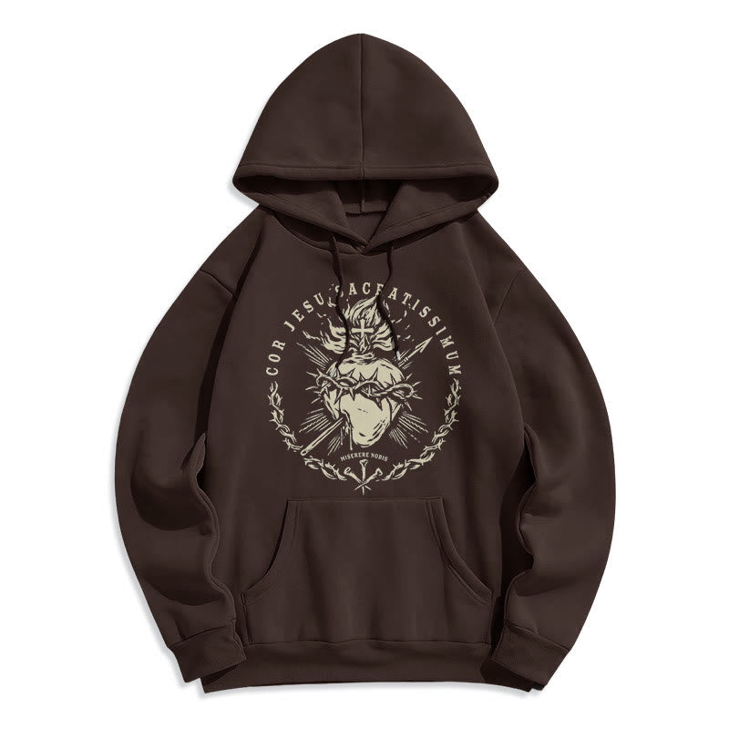 Sweat à capuche en polyester doublé polaire style classique Sacré-Cœur de Jésus de Christianartworkshop - Brun - 2XL - image 9