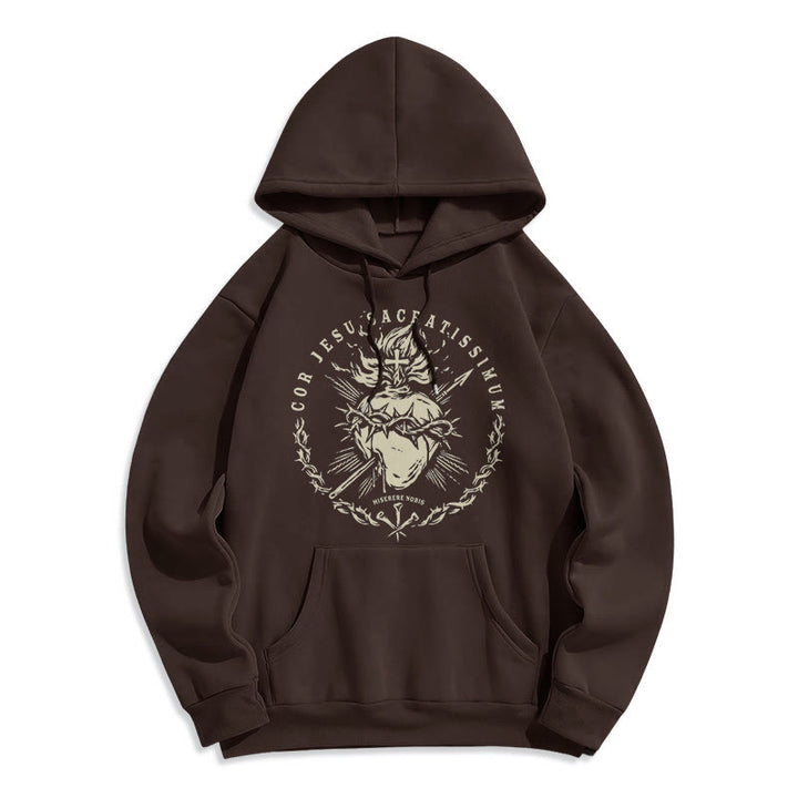 Sweat à capuche en polyester doublé polaire style classique Sacré-Cœur de Jésus de Christianartworkshop - Brun - 2XL - image 9